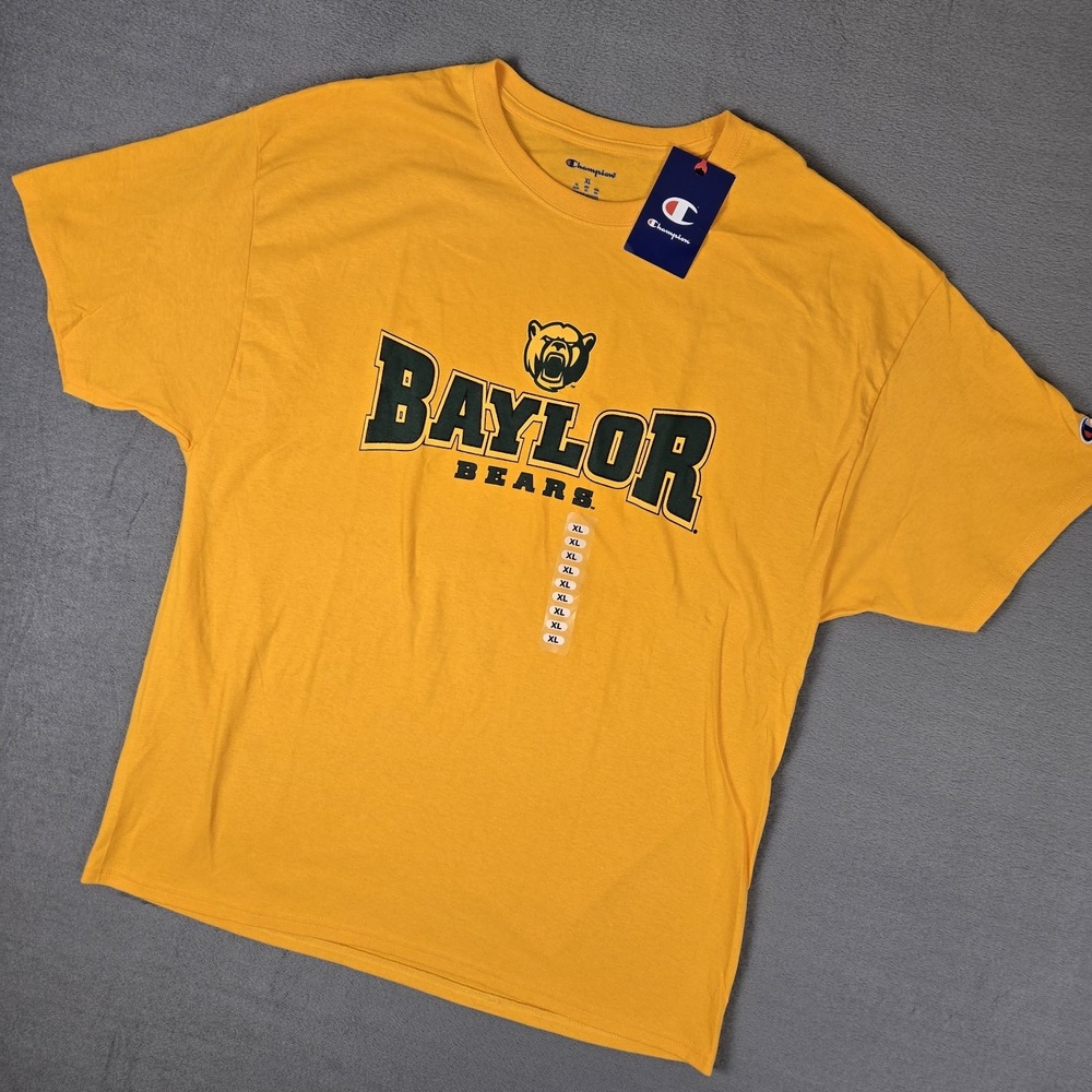 Champion Baylor University T-Shirt‎ Mens XL Spell Out Yellow Short Sleeve NWT